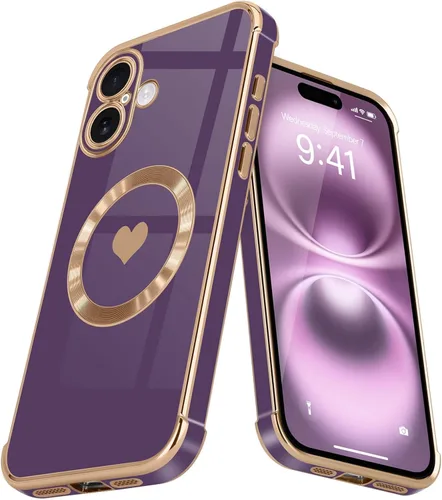 Vista 25 de Funda magnética para iPhone 13, para mujeres y niñas, chapado de lujo, lindo corazón de amor, cubierta trasera suave, protección completa de lente
