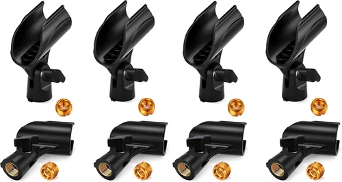 Vista 8 de 2 piezas de clip universal para micrófono, soporte ajustable para clip de micrófono para soporte de micrófono, viene con adaptador de tornillo macho