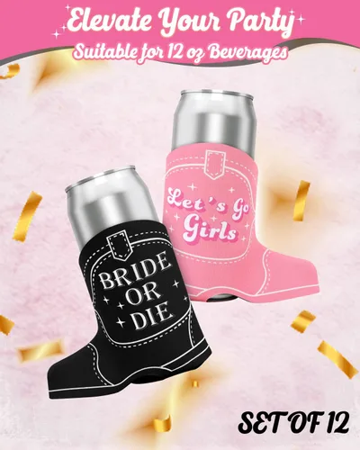 Vista 5 de CiyvoLyeen Botas de vaquera, 12 fundas para latas de despedida de soltera, aislantes de neopreno, vasos para bebidas o vasos para discoteca, vaquero