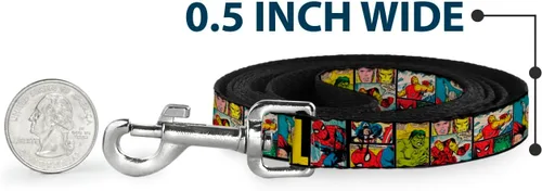 Vista 4 de Buckle-Down Correa para mascotas MARVEL/Retro Comic Panels Negro/Amarillo - 4 pies de largo - 1" de ancho