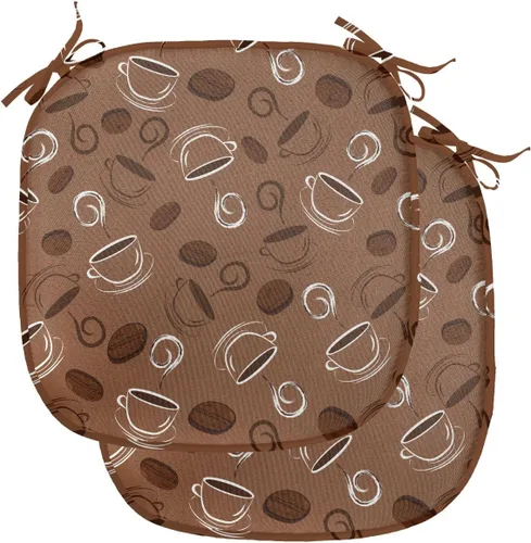 Vista 16 de Lunarable Cojín de asiento para silla de café, siluetas de taza de café expreso con frijoles fuente de cafeína, ilustración de bebidas gourmet