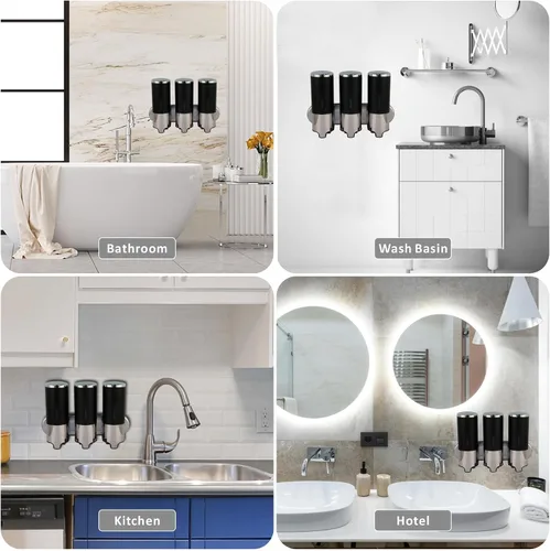 Vista 7 de Dispensador de jabón negro montado en la pared para ducha, dispensadores de champú WELLUP sin perforar, dispensador de jabón de ducha de baño