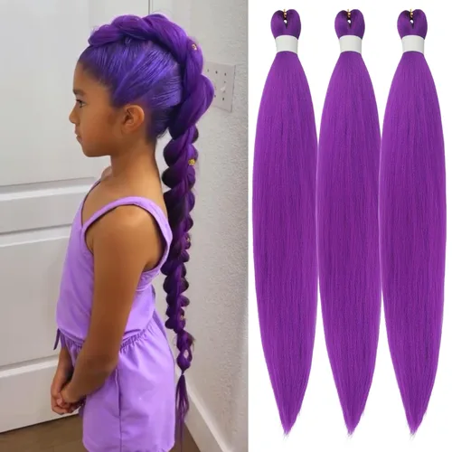 Vista 64 de Pelo corto negro trenzado preestirado de 14 pulgadas para trenzas sin nudos, pelo sintético 1B trenzado para trenzas Bob Box