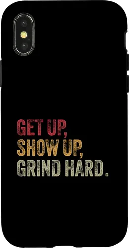 Vista 4 de iPhone 14 Levántate, presente, muele duro. Funda motivacional para hombres y mujeres