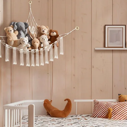 Vista 3 de Hamaca de 59 x 47 pulgadas, red de esquina para animales de peluche, grande, soporte de hamaca de algodón para el hogar, habitación, pared