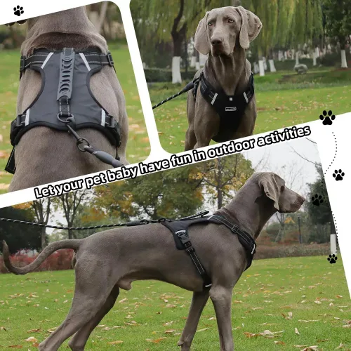 Vista 6 de Arnés para perro ajustable reflectante sin tirones, para perros medianos y grandes con correa de 59.06 pulgadas (negro, XS)