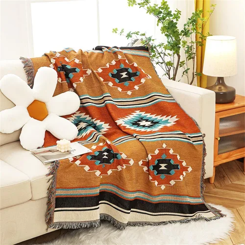 Vista 3 de Homesy - Mantas boho del suroeste, manta reversible verde azteca del suroeste para mueble, silla, sofá, hogar, uso exterior, playa, auto, carpa