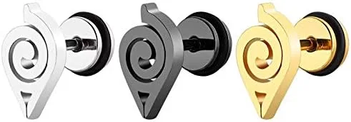 Vista 6 de JINSUO JMBH314 - Aretes de acero inoxidable de alto grado Naruto Anime para mujer, color dorado, plateado y negro, joyería de regalo (color plata)
