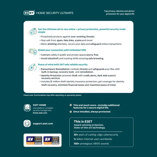 Vista 2 de ESET Home Security Ultimate Antivirus Unlimited VPN Identity Protection 2025 Edition 10 Devices 1 Year Password Manager Privacy