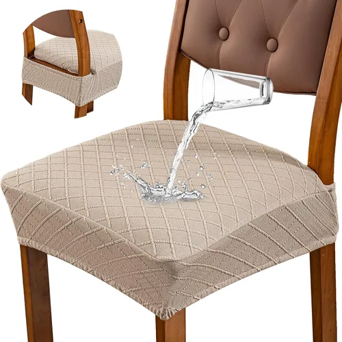 Vista 14 de Fundas de asiento impermeables para sillas de comedor, fundas para sillas de comedor y cocina (beige, 2 piezas) Jacquard Removable Machine