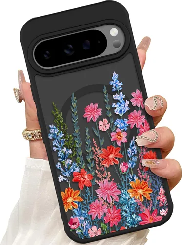 Vista 28 de ZIYE Funda magnética para Google Pixel 9 Pro XL de 6.8 pulgadas [compatible con MagSafe] funda de policarbonato duro y TPU suave con flor de cerezo