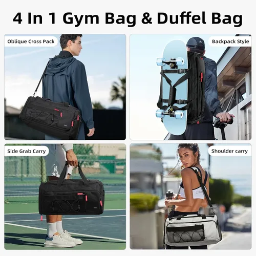 Vista 2 de CLUCI Bolsa de gimnasio para hombres y mujeres, bolsa de viaje deportiva, mochila de viaje para gimnasio, fin de semana, mochila con compartimento