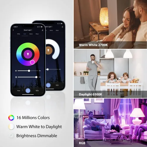 Vista 2 de LVWIT Bombillas inteligentes Alexa, BR30 equivalente a 60 W, LED inteligente E26, funciona con Google Assistant, aplicación Smart Life, aplicación