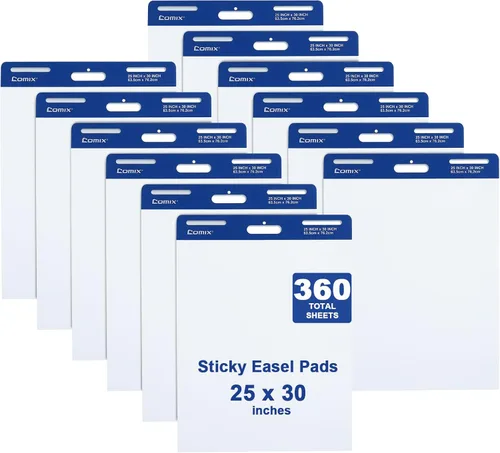 Vista 10 de Comix Almohadilla de caballete pegajoso, papel de 25 x 30 pulgadas para profesores, papel de caballete autoadhesivo grande, 30 hojas/bloc, 2 blocs