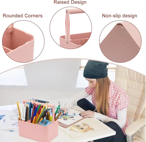 Vista 5 de Organizador multiusos con asa y divisor ajustable, organizador de almacenamiento portátil de suministros de arte para suministros de manualidades