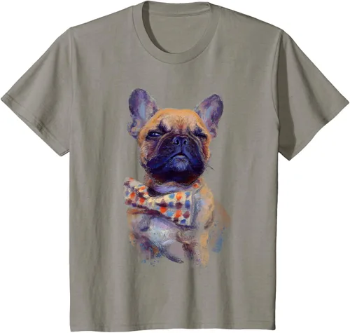 Vista 27 de Camiseta de bulldog francés con estampado realista, artística de bulldog francés, Negro, S