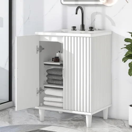 Vista 37 de Tocador de baño multifuncional de 30 pulgadas con lavabo individual, armario combinado de montaje inferior, marco de gabinete de baño de madera