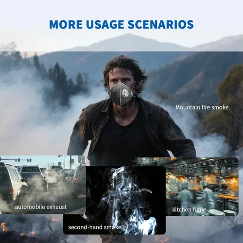 Vista 7 de benehal Mascarillas Faciales P95 Aprobadas por NIOSH Paquete de 10, Capa de Carbón para Reducción de Olores, Con Válvula de Exhalación, Medios