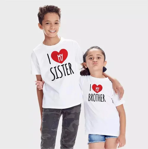 Vista 3 de Camisetas con texto en inglés "I Love My Sister Brother", camisetas para bebés, niños y niñas, ropa de verano, idea de regalo para hermanos