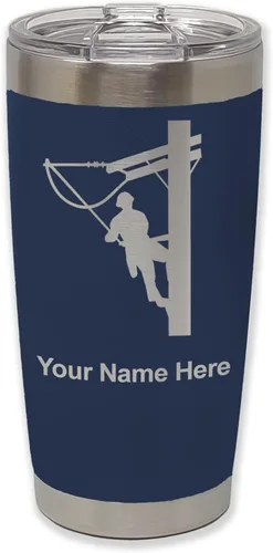 Vista 19 de LaserGram Taza aislada al vacío de 20 onzas, Lineman, grabado personalizado incluido (negro)