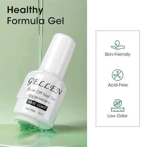 Vista 5 de Gellen Top Coat y Base Coat para Gel Polish - Acabado Shine de larga duración, 8ml cada botella Capa superior y base transparente