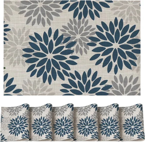 Vista 29 de Artoid Mode - Juego de 4 manteles individuales de vinilo con diseño floral, resistentes al calor, lavables, antideslizantes, de PVC, para decoración