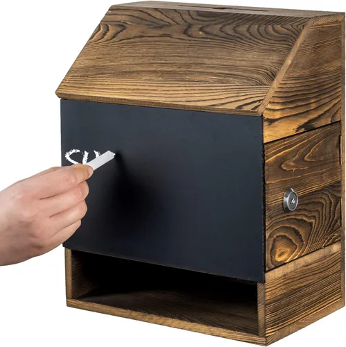 Vista 6 de MyGift Caja de sugerencias con pizarra, cerradura y llave, caja de donación de montaje en pared para colección de recaudación de fondos, caja
