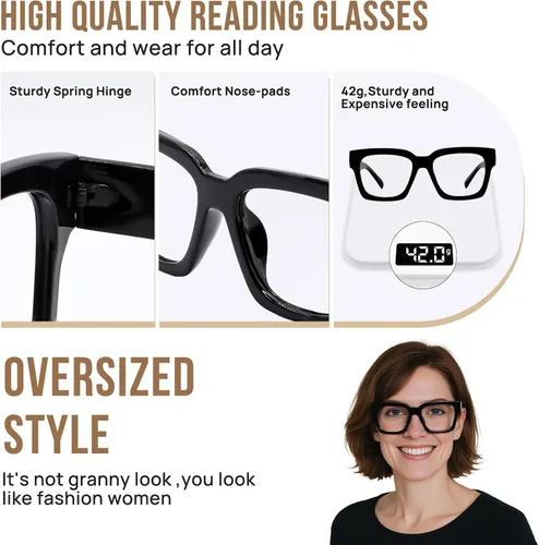 Vista 4 de OCCI CHIARI Oversized Reading Glasses for Women Retro Square Readers A-Negro