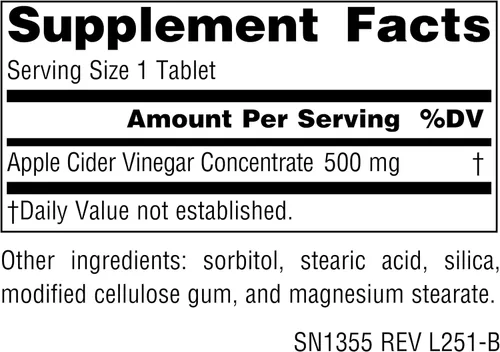 Vista 2 de Source Naturals Vinagre de sidra de manzana, suplemento dietético - 500 mg - 90 tabletas veganas