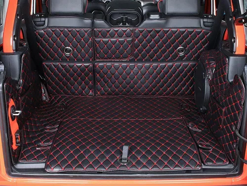 Vista 6 de Alfombrilla para maletero, alfombrilla de respaldo+panel de ambos lados para Jeep Wrangler Rubicon 2018-2021-Actual (4dr con subwoofer) XPE Leather
