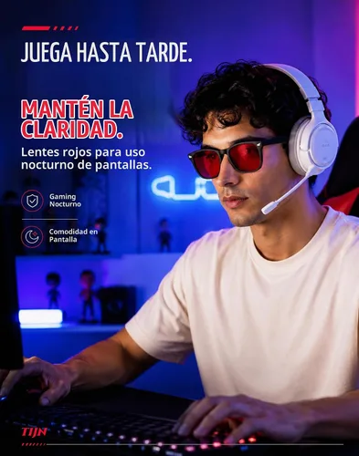 Vista 2 de TIJN Gafas de dormir con bloqueo de luz verde azul, lente de luz roja para juegos de computadora, fatiga de pantalla y protección UV Negro