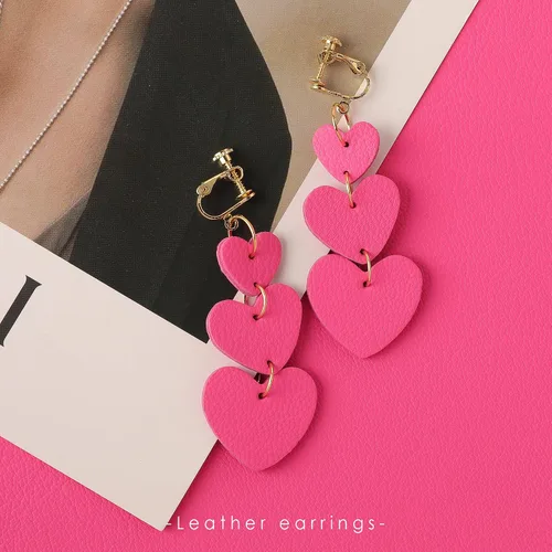 Vista 5 de Aretes de clip para mujer, aretes colgantes de cuero con clip para mujer, aretes sin perforaciones