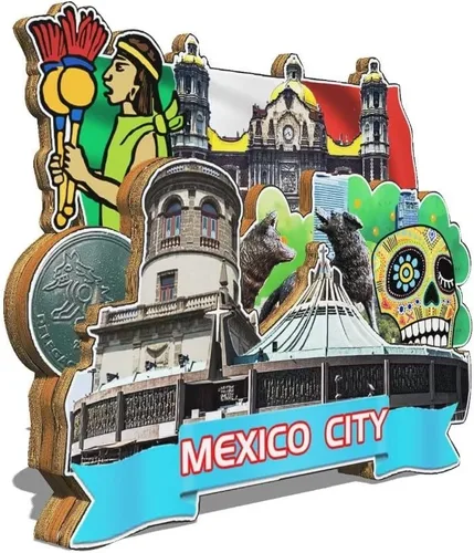 Vista 2 de Imán de la Ciudad de México para nevera de madera 3D Monumentos de viaje coleccionables, recuerdos, decoración hecha a mano, 2