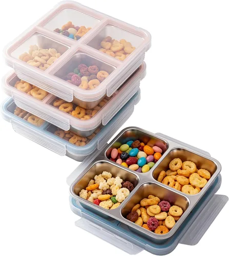 Vista 11 de LCHLZZ 4 compartimentos contenedores de aperitivos, paquete de 20 contenedores reutilizables para preparación de comida, lonchera sin BPA