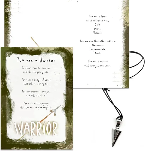 Vista 3 de Smiling Wisdom - Tarjeta de felicitación de guerrero y collar de punta de flecha - Mensaje de fuerza fuerte de sobreviviente, coraje - Colgante