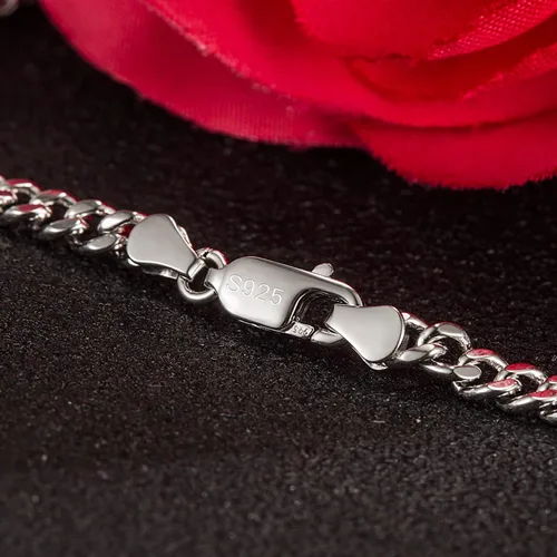 Vista 6 de H&Beautimer Pulsera de plata de ley 925 maciza para hombre y mujer, 3-0.157-0.197 in, pulsera de cadena cubana, unisex, joyería de fiesta, pulsera