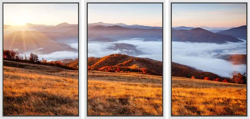 Vista 71 de SIGNWIN Lienzo enmarcado para pared, juego de arte nublado de tormenta, cielo, bosque otoñal, árboles, rústico, naturaleza, fotografía, realismo