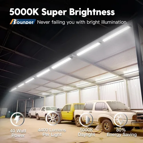 Vista 2 de BBOUNDER Paquete de 12 Luces LED Conectables para Taller con Reflector, Luz Diurna Súper Brillante de 5000K, 4400 LM, 4 Pies, Luminaria Integrada