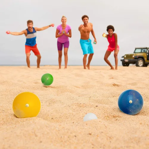 Vista 6 de Franklin Sports - Juego de 8 bolas de madera y 1 palino, juego de playa, patio trasero o fiesta al aire libre, fabricado en Italia
