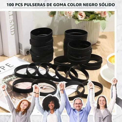 Vista 5 de Liliful 100 pulseras de goma de silicona, pulseras de goma para pulseras de silicona para mujeres y hombres (negro)