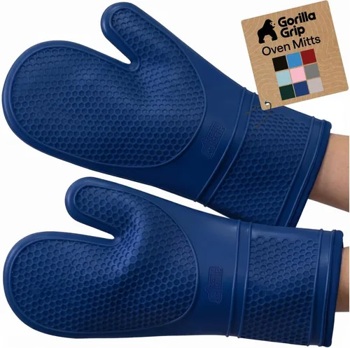 Vista 24 de GORILLA GRIP - Juego de guantes de horno de silicona suave sin BPA, guantes de cocina resistentes al calor e impermeables, forro de algodón grueso
