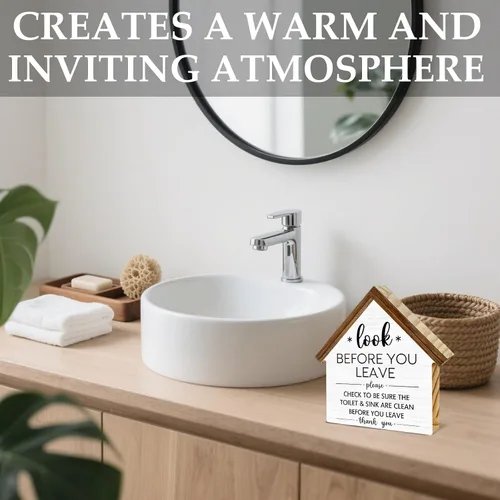 Vista 3 de Decoración rústica de baño, letrero de bloque de madera con forma de casa de campo con forma de ayuda a mantener el lavabo del inodoro, decoración