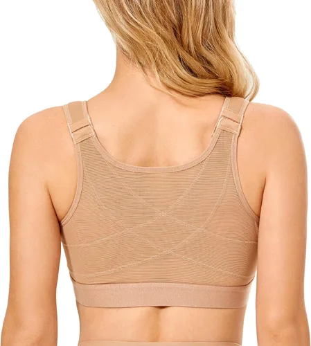 Vista 6 de DELIMIRA - Brasier para mujer con cierre frontal, cobertura total, soporte de espalda, corrector de postura, sin aro Negro