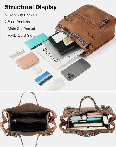 Vista 5 de Bolso cruzado FADEON para mujer, bandolera de diseñador, con asa para el hombro, bolso de cuero sintético, con manija superior, bolso de mano