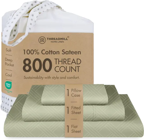Vista 49 de Threadmill Sábanas para Cama Individual – 800 Número de Hilos Jacquard Celine Gris Oscuro, 100% Algodón Natural Juego de Cama de 3 Piezas a Rayas