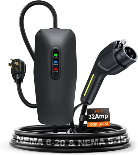Vista 14 de Cargador EV de nivel 1 y 2 actualizado 2026 de 16 A, 3.5 KW, cable de 20 pies y adaptador doble NEMA (5-15/6-20) - Cargador de coche eléctrico