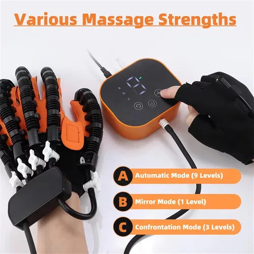 Vista 6 de GOURIXIN Guantes robóticos de rehabilitación para mano de accidente cerebrovascular, 9 niveles de fuerza ajustable, dispositivo de entrenamiento