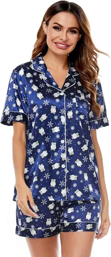 Vista 2 de SWOMOG Womens Silk Satin Pajamas Set Two-piece Pj Sets Sleepwear Loungewear Button-Down Pj Sets