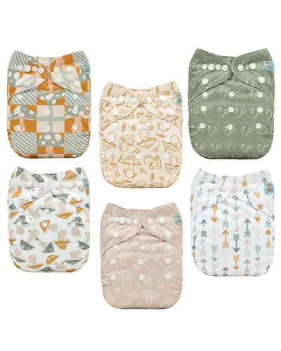Vista 19 de ALVABABY Pañales de tela para bebé, talla única, ajustable, lavable, reutilizable para bebés y niños, paquete de 6 con 12 inserciones 6BM101
