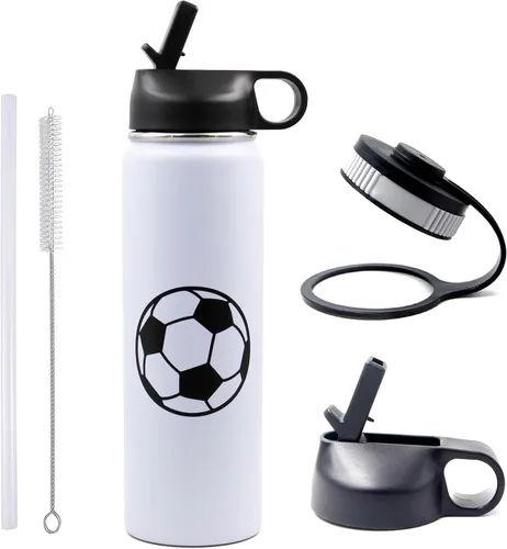 Vista 9 de Botella de agua de béisbol de 18 onzas, botella deportiva de boca ancha, vaso de viaje de metal con 2 tapas, botellas de agua aisladas al vacío